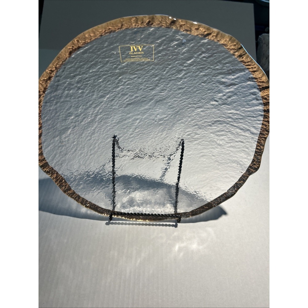 Glacier IVV Italian 10K Gold Trimmed 14" Serving Bowl Large Textured Art‎ Glass